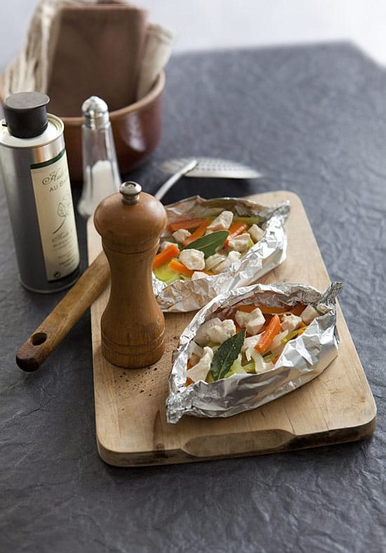 Papillote de poule au pot