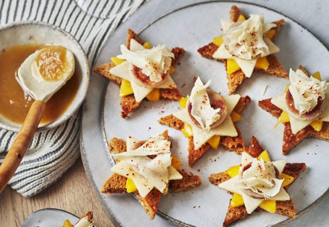 Bouchées pain d’épice, boudin blanc, mangue, pommes