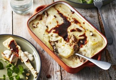 Gratin de persil tubéreux et champignons au gorgonzola