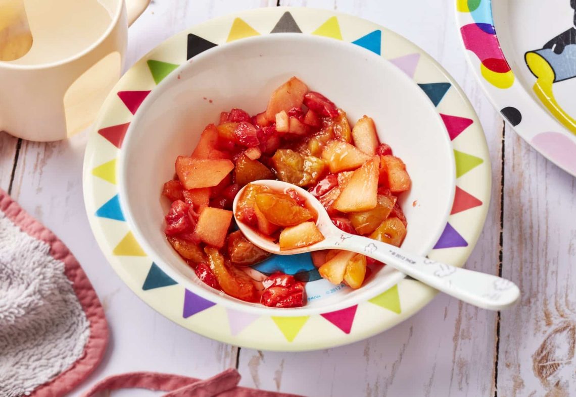 Compote prune, fraise pomme