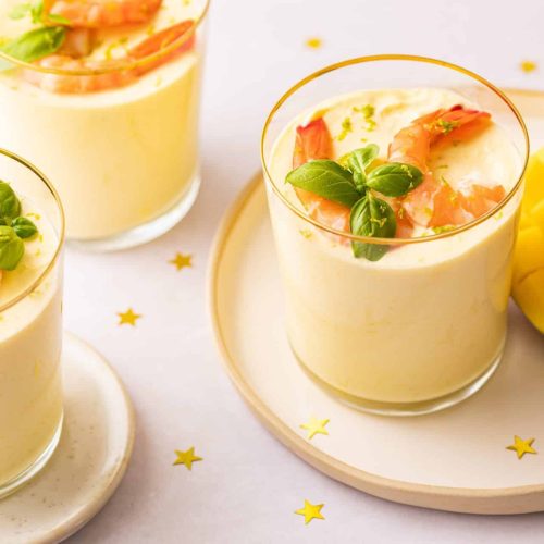 Verrines mousse de mangue et crevettes